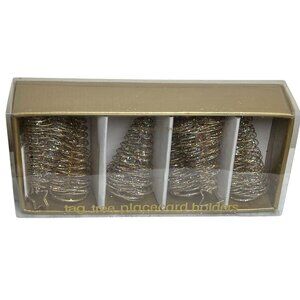 Vintage Gold Glitter Spiral Tree Place Card Holders, Set of 6, Christmas Table D